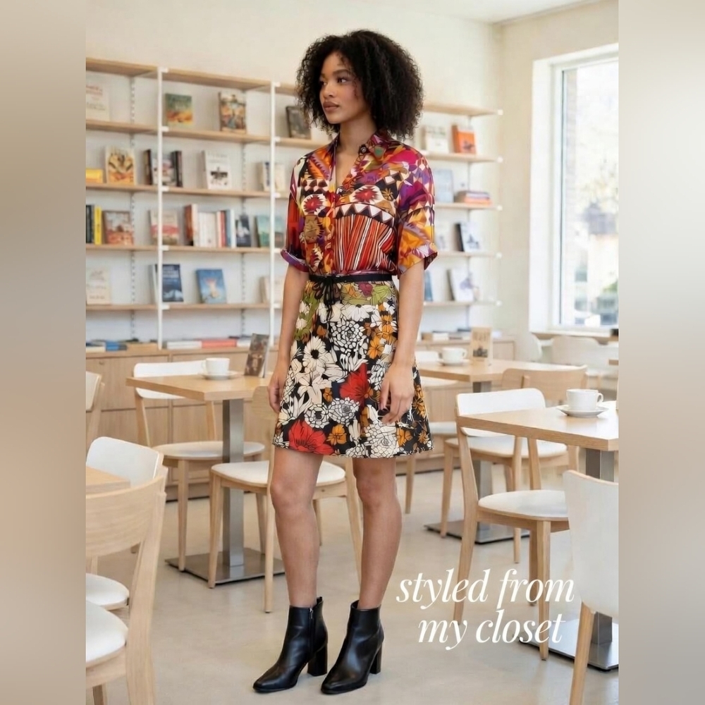 Christian Siriano New York colorful geometric print rayon shirt blouse